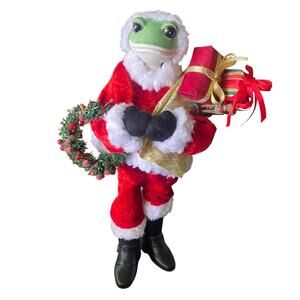 Vintage American Retro 22" Tall Frog w/ Santa Suit and Porcelain Head Christmas